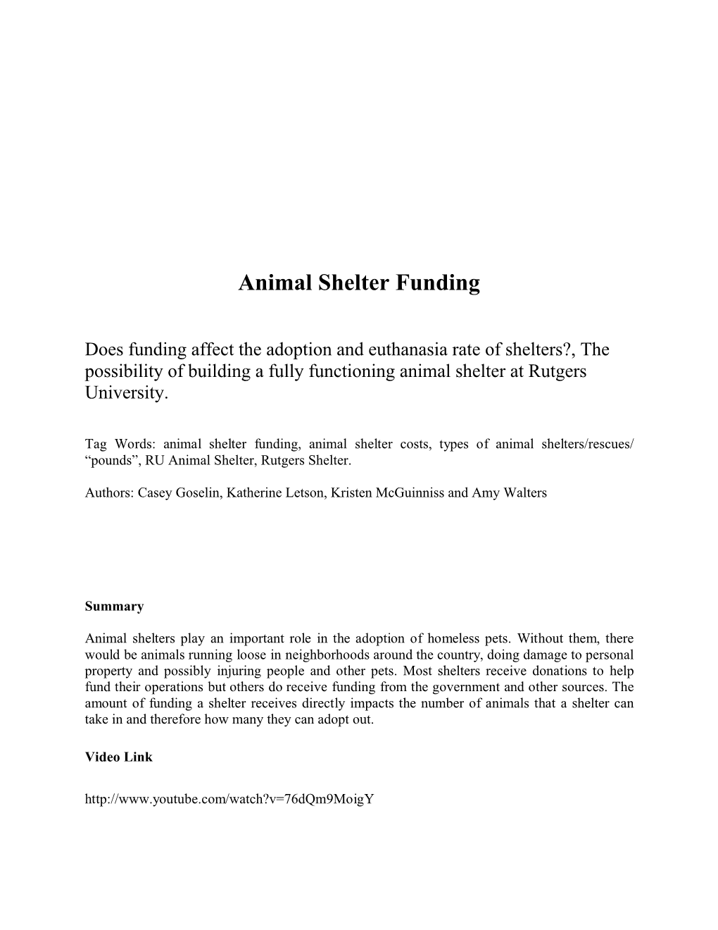 Animal Shelter Funding