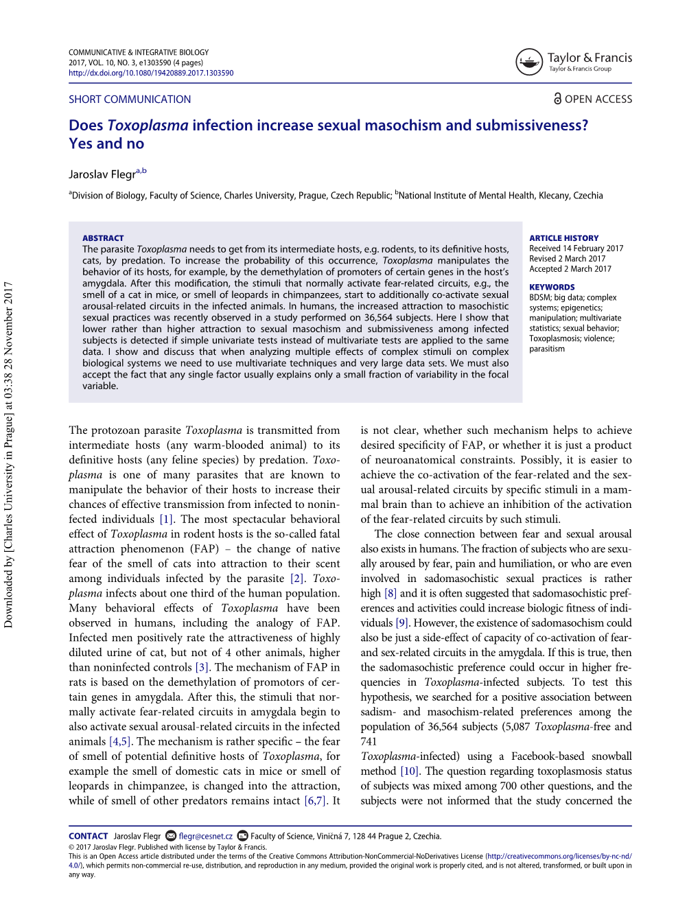 Does Toxoplasma Infection Increase Sexual Masochism and Submissiveness? Yes and No