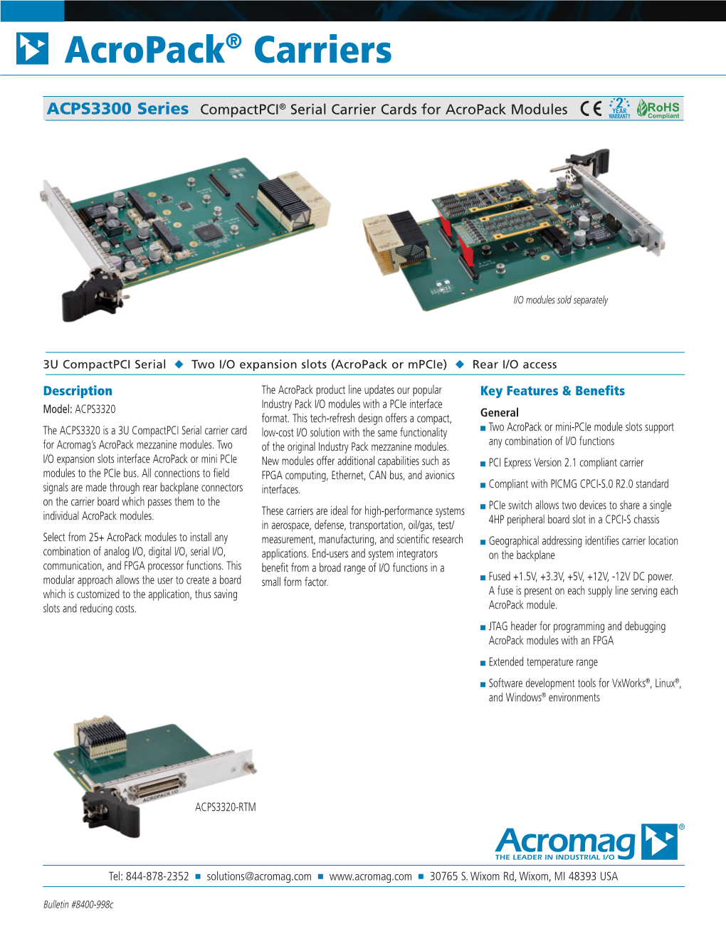 Compactpci Serial Carrier Cards for Acropack Modules