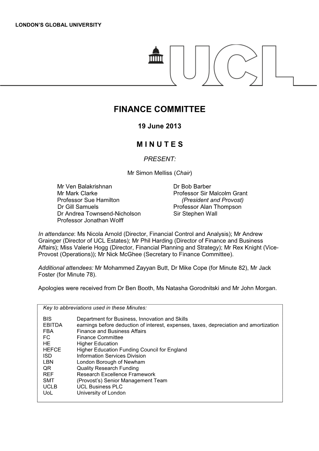 Minutes of Finance Committee Meeting on 18 November 2009