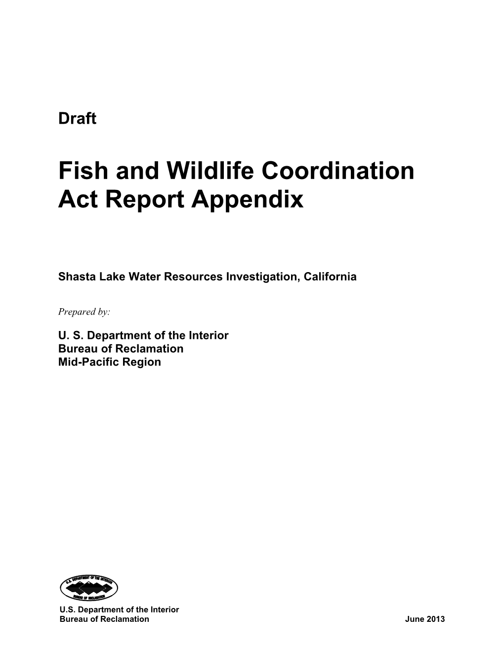 Fish and Wildlife Coordination Act Report Appendix