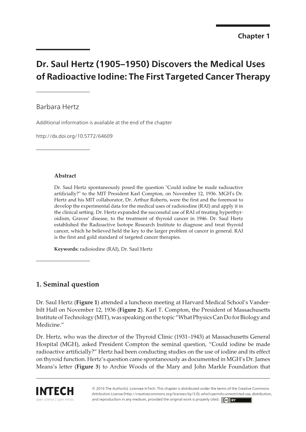 Dr. Saul Hertz (1905–1950) Discovers the Medical Uses of Radioactive Iodine: the First Targeted Cancer Therapy