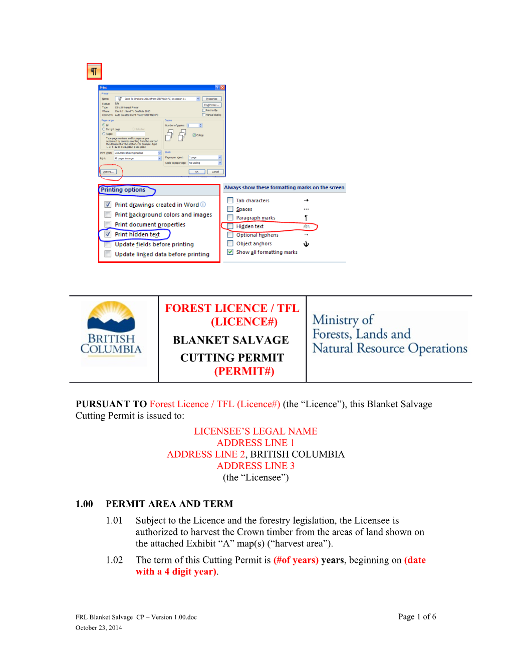 Cutting Permit Streamlined, for Forest Licences : FS 580C RTEB Feb/01