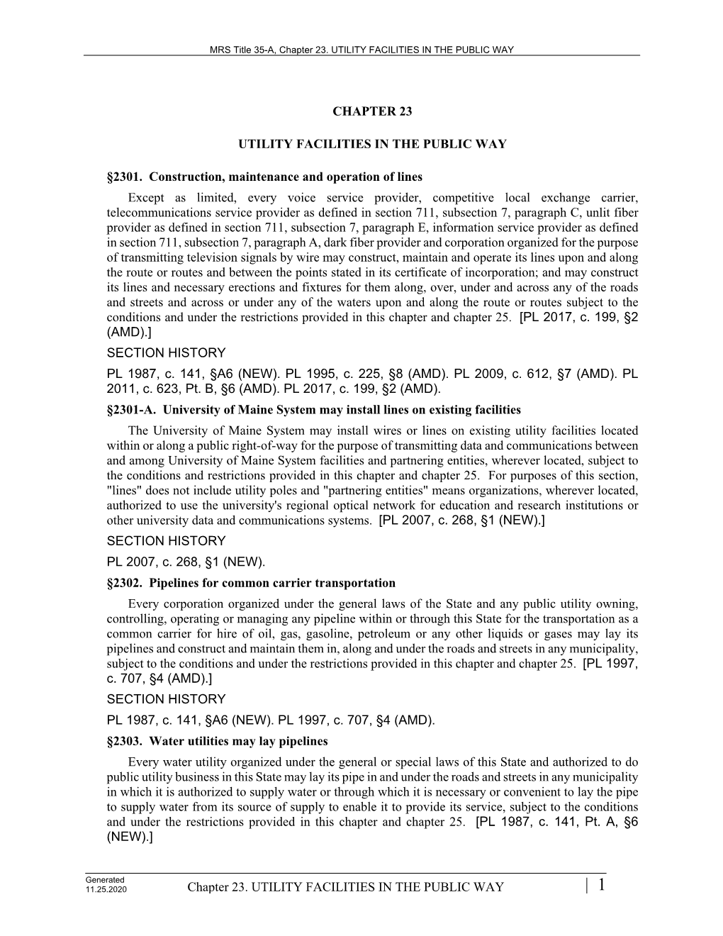 Chapter 23. UTILITY FACILITIES in the PUBLIC WAY CHAPTER 23