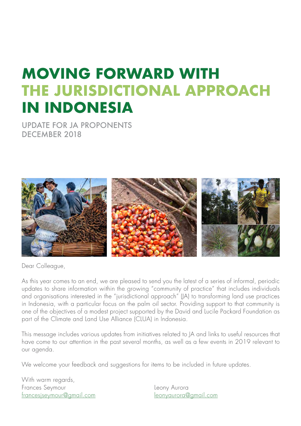 Moving Forward with the Jurisdictional Approach in Indonesia Update for Ja Proponents December 2018