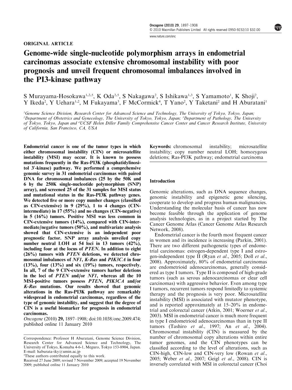 Genome-Wide Single-Nucleotide Polymorphism Arrays in Endometrial