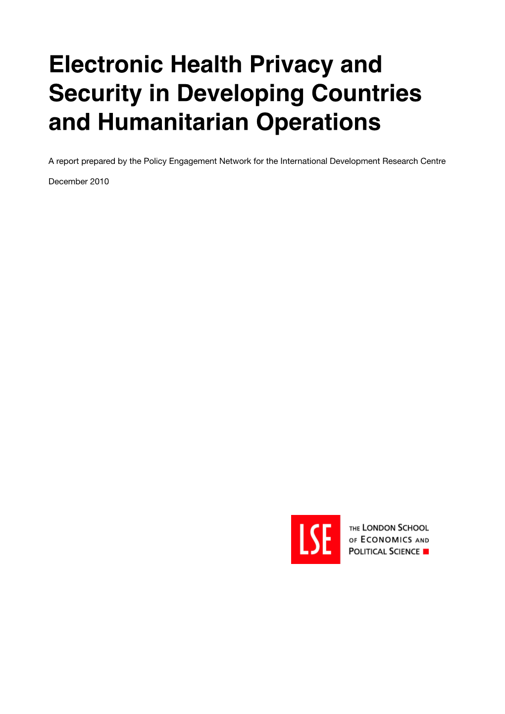 Electronic Health Privacy and Security in Developing Countries and Humanitarian Operations