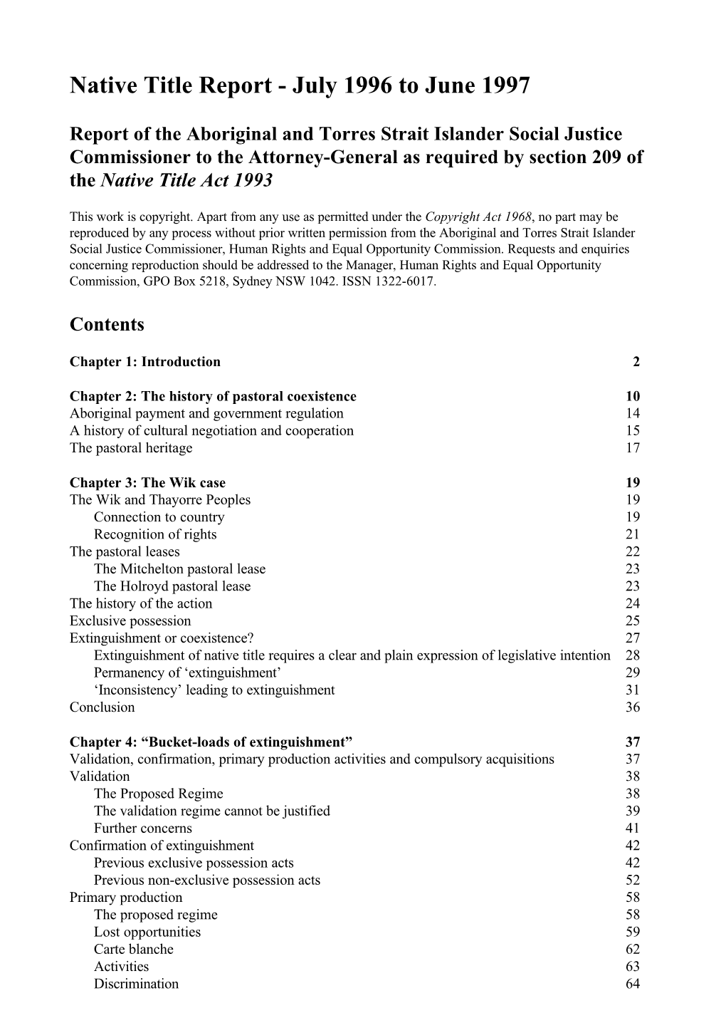 Native Title Report - July 1996 to June 1997