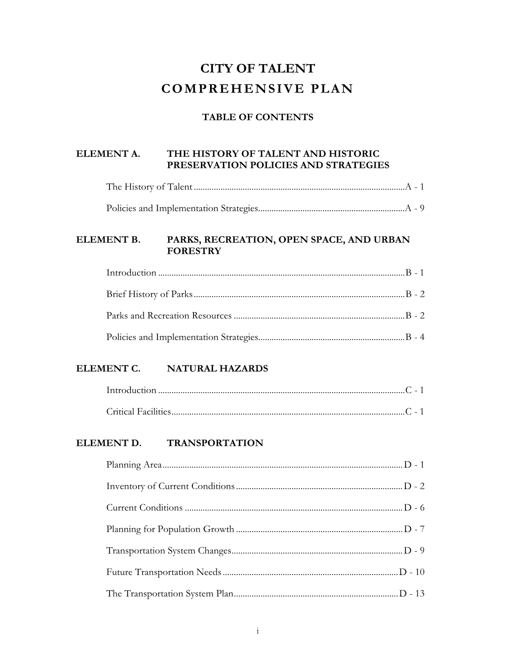 City of Talent Comprehensive Plan