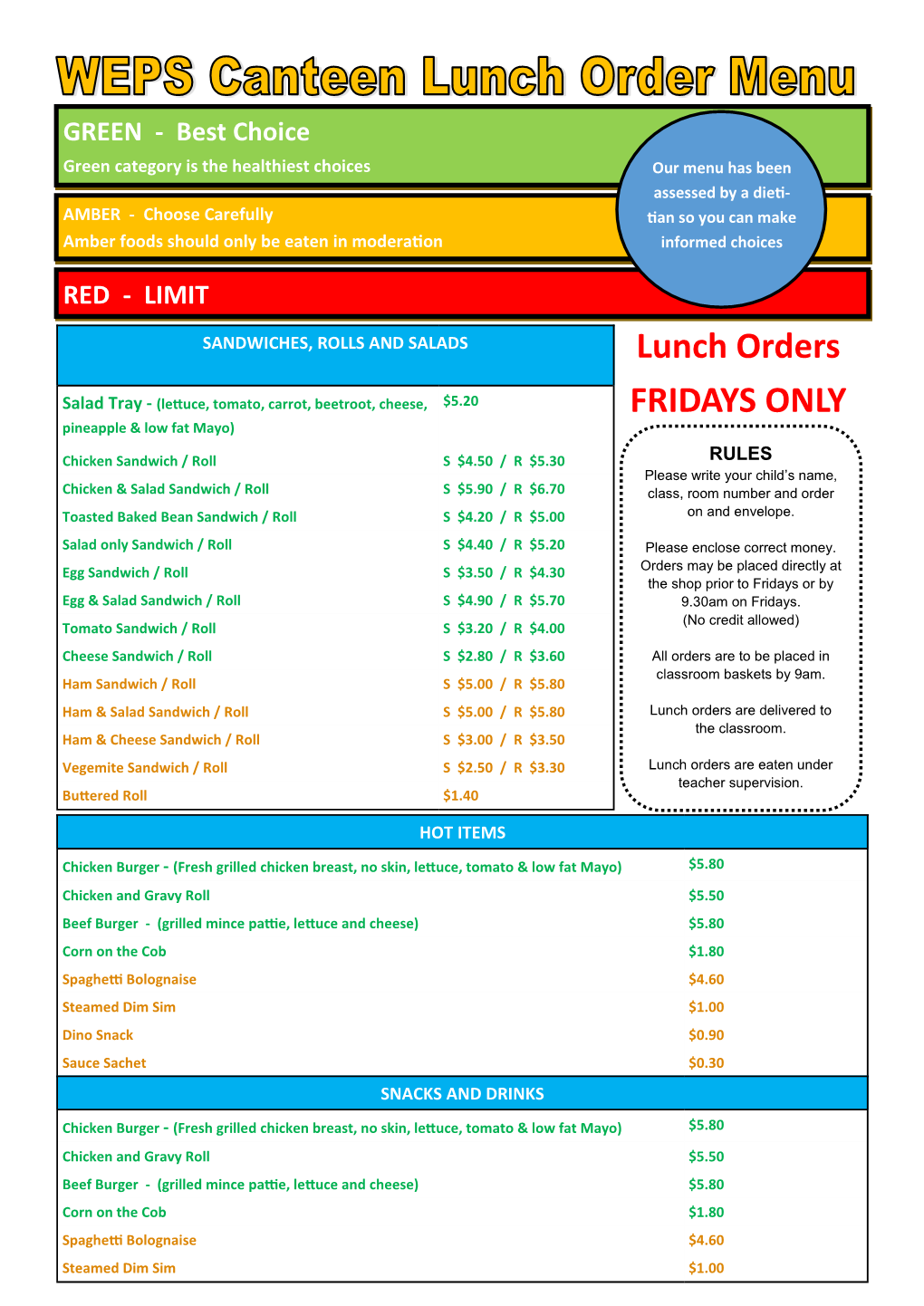 Lunch Orders FRIDAYS ONLY