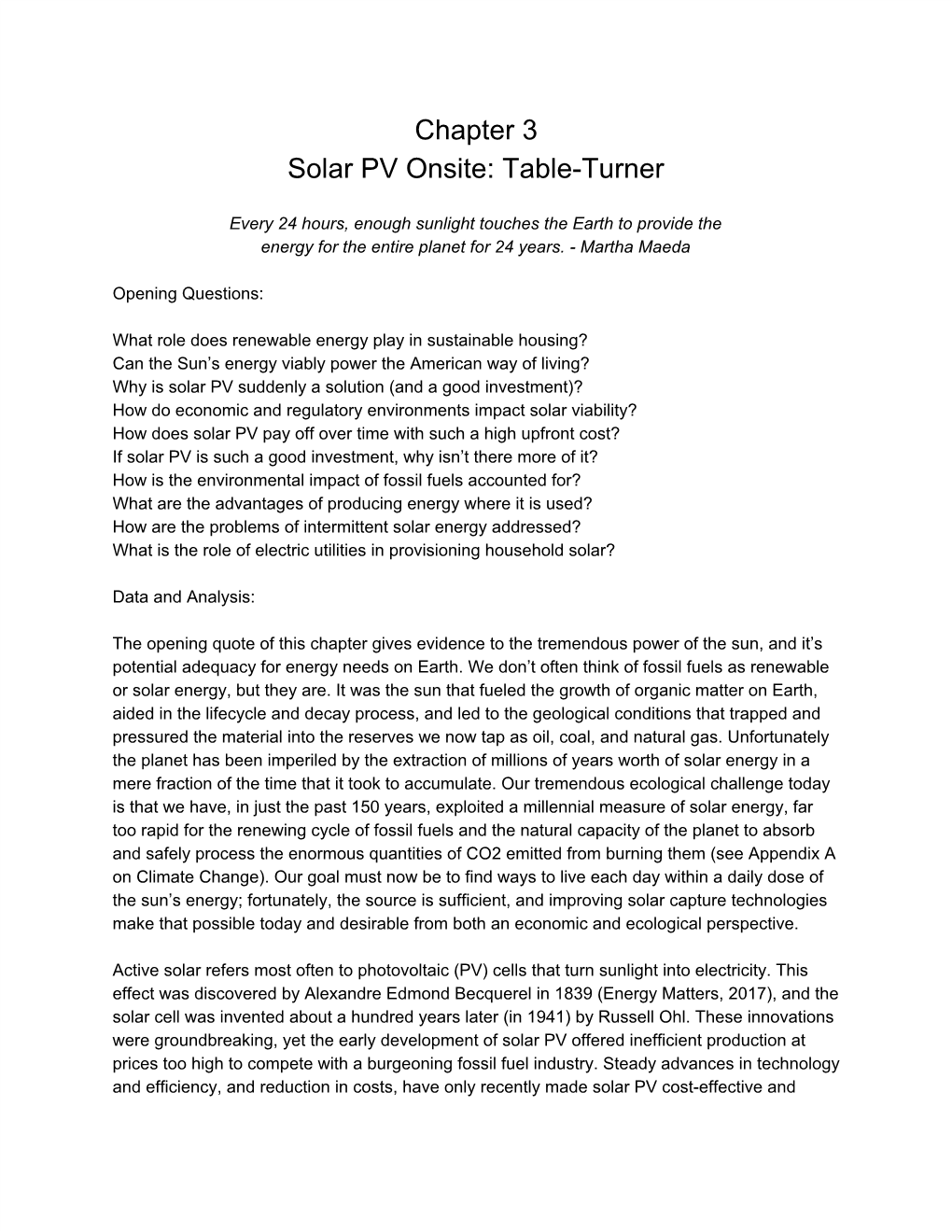 Chapter 3 Solar PV Onsite: Table-Turner