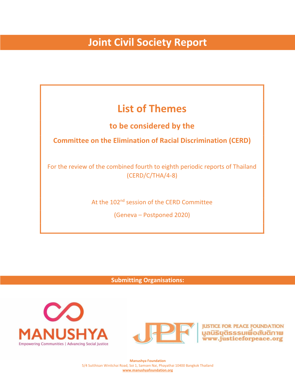 Joint Civil Society Report List of Themes