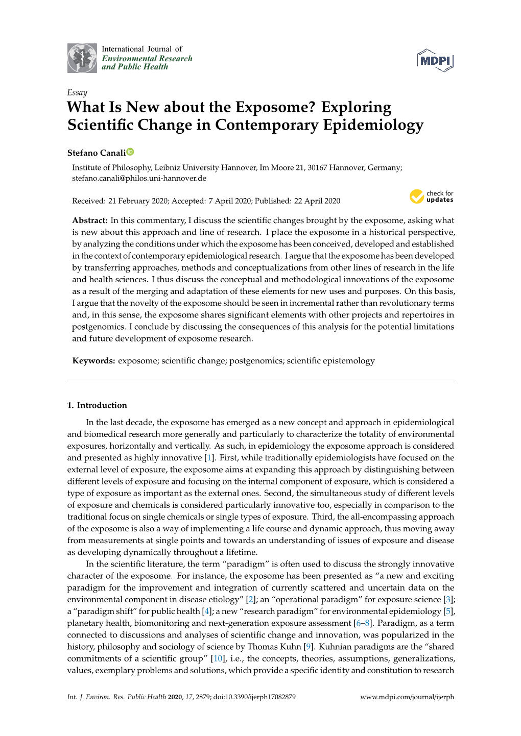What Is New About the Exposome? Exploring Scientiﬁc Change in Contemporary Epidemiology