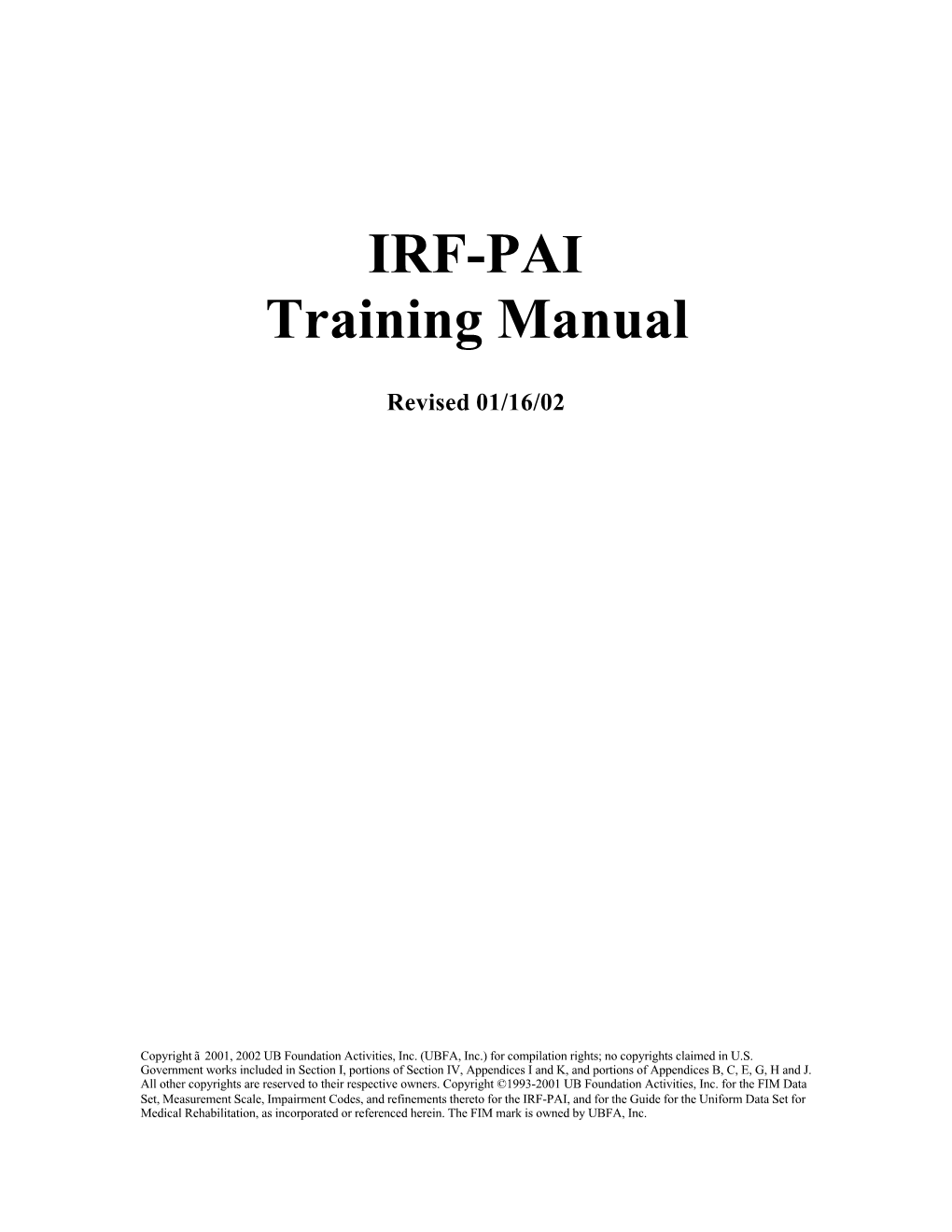 IRF-PAI Training Manual