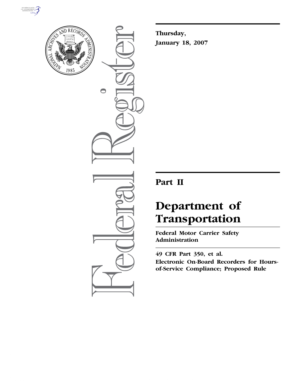 Department of Transportation Federal Motor Carrier Safety Administration