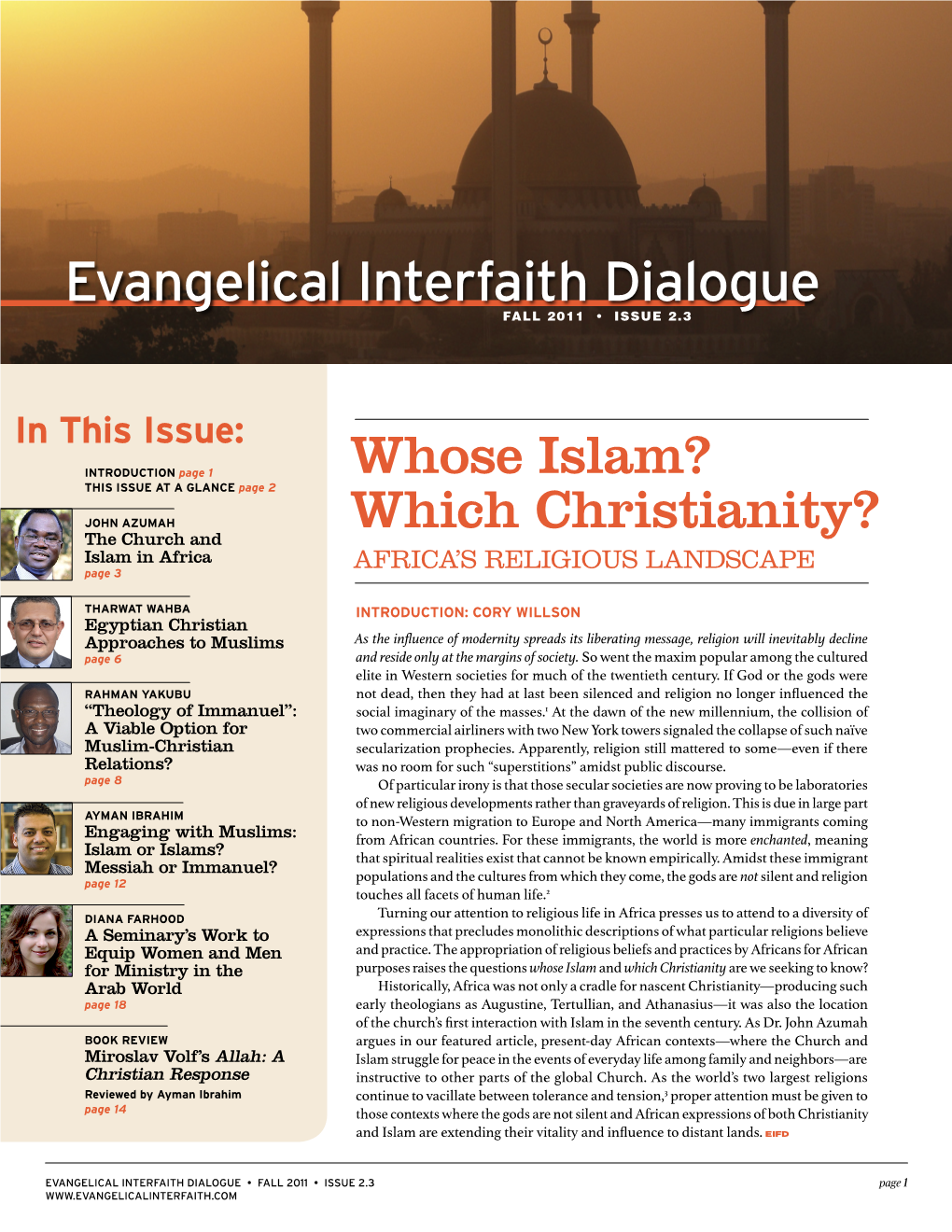 Evangelical Interfaith Dialogue FALL 2011 • ISSUE 2.3