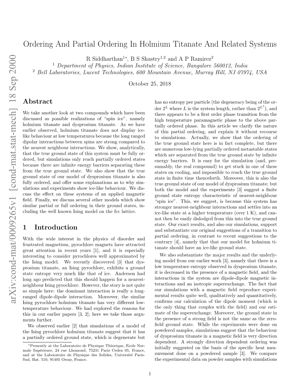 Ordering and Partial Ordering in Holmium Titanate and Related Systems