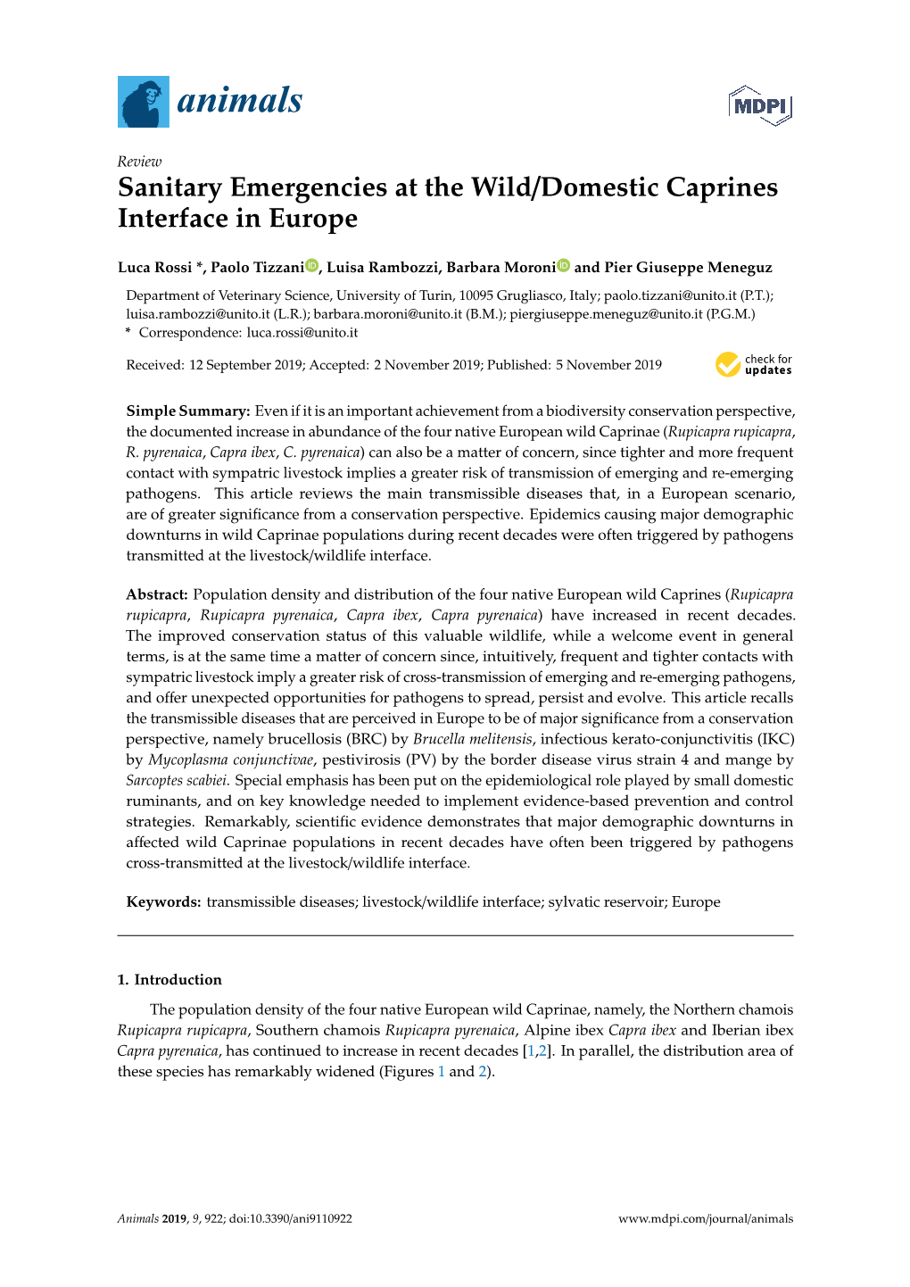 Sanitary Emergencies at the Wild/Domestic Caprines Interface in Europe