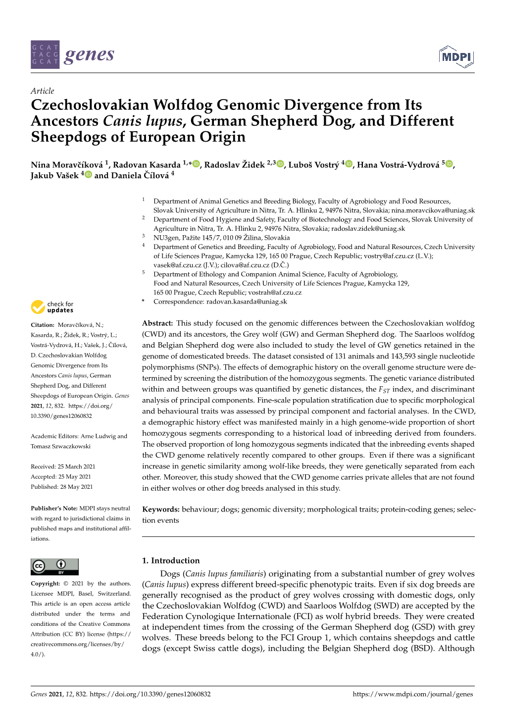 Czechoslovakian Wolfdog Genomic Divergence from Its Ancestors Canis Lupus, German Shepherd Dog, and Different Sheepdogs of European Origin