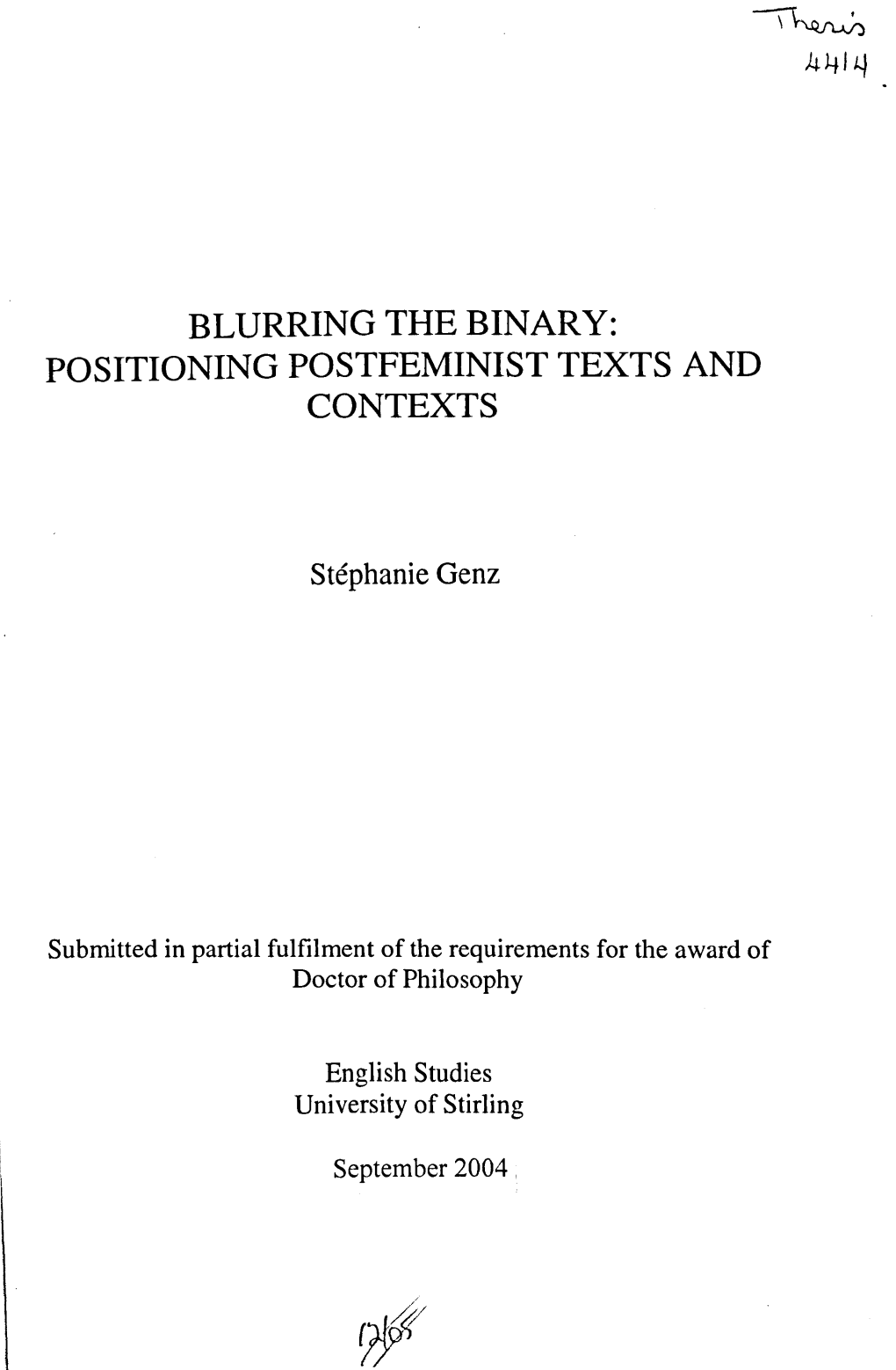 Positioning Postfeminist Texts and Contexts