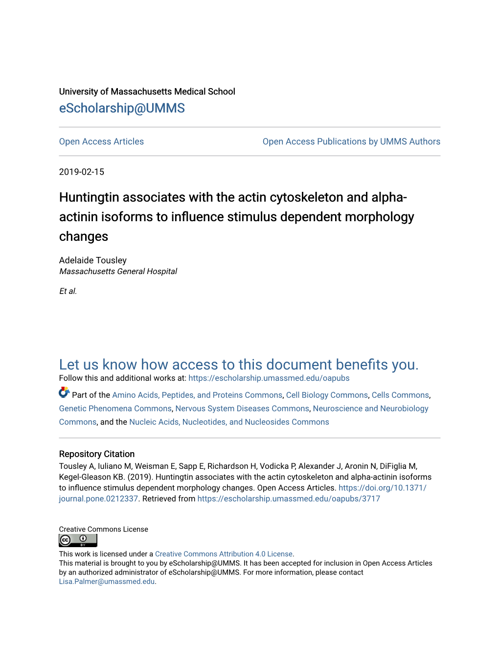 Huntingtin Associates with the Actin Cytoskeleton and Alpha-Actinin Isoforms to Influence Stimulus Dependent Morphology Changes