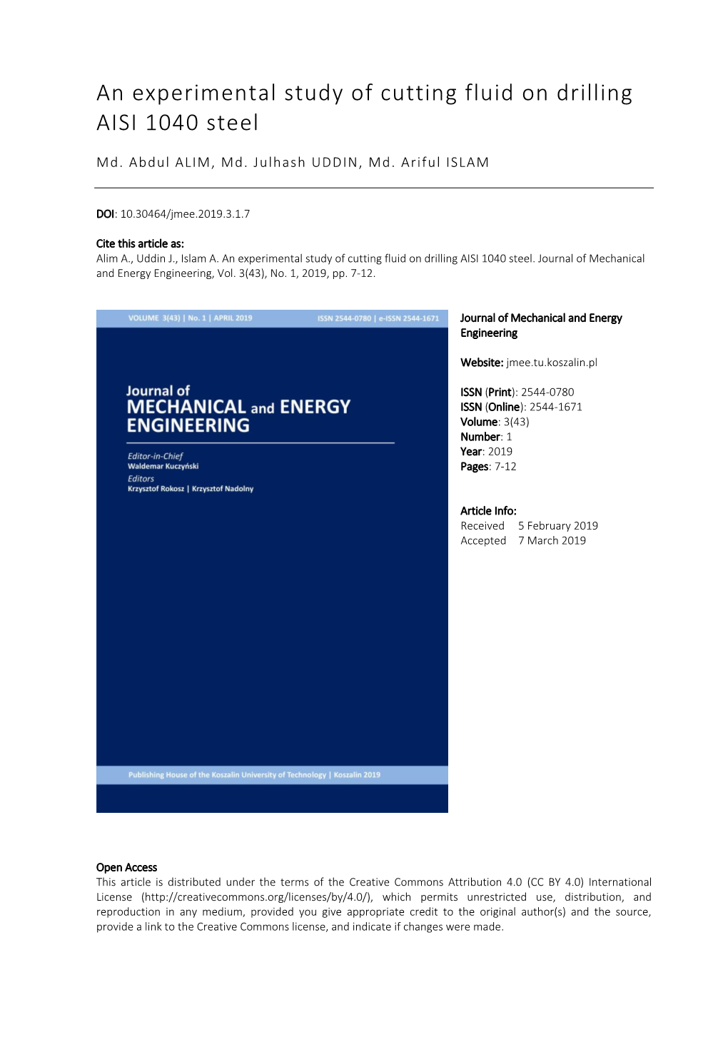 An Experimental Study of Cutting Fluid on Drilling AISI 1040 Steel