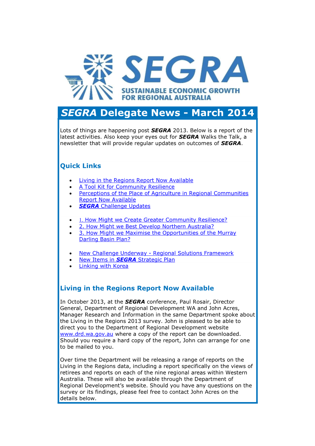 SEGRA Delegate Update