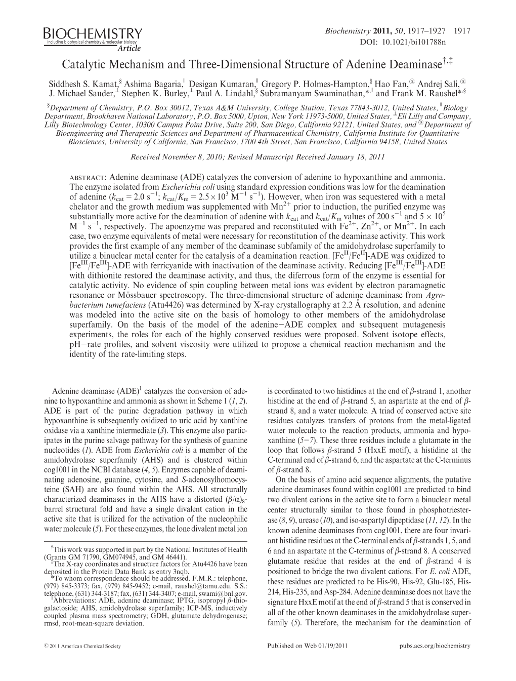 Catalytic Mechanism and Three-Dimensional Structure of Adenine Deaminase†,‡