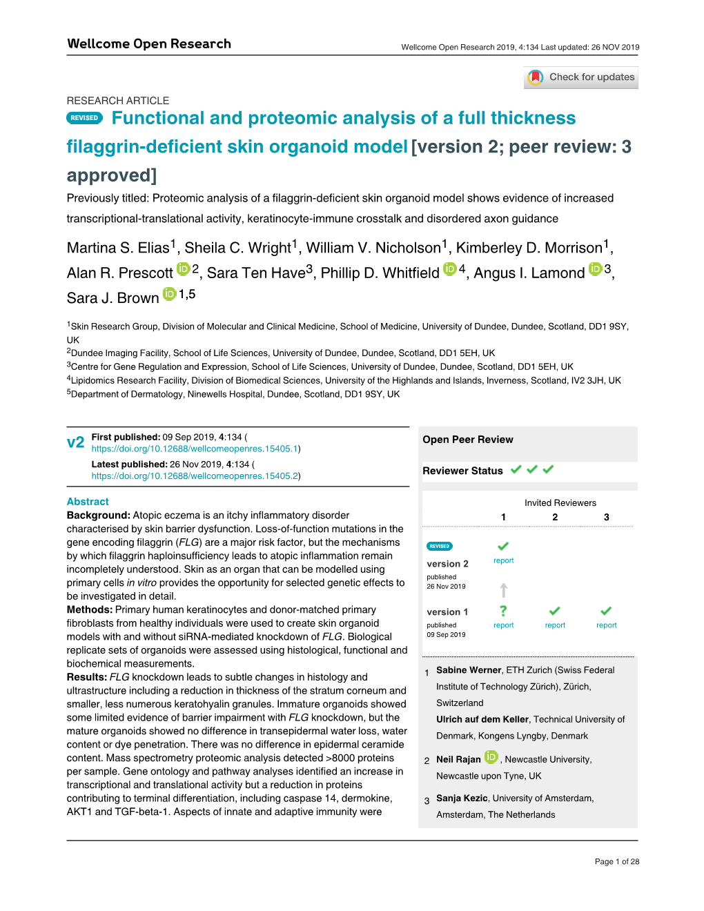 Functional and Proteomic Analysis of a Full Thickness Filaggrin-Deficient