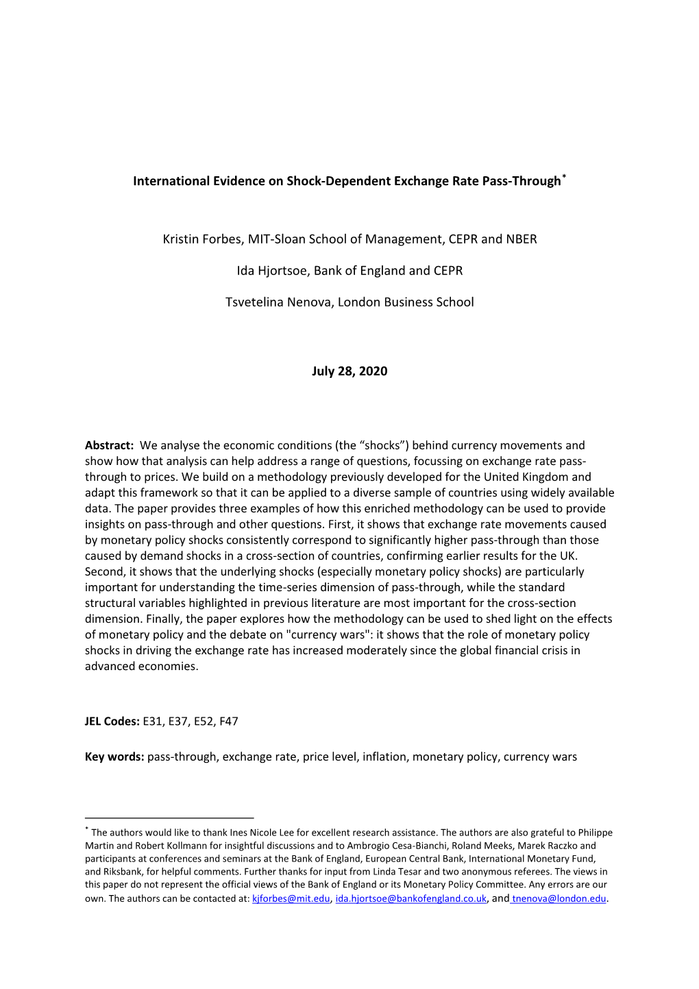International Evidence on Shock-Dependent Exchange Rate Pass-Through*