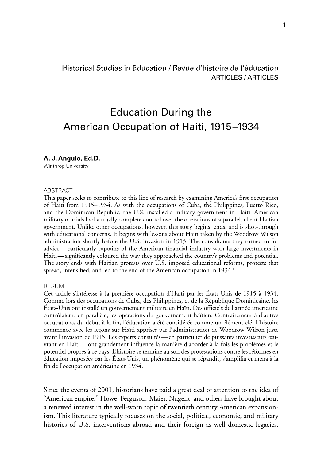 Education During the American Occupation of Haiti, 1915–1934
