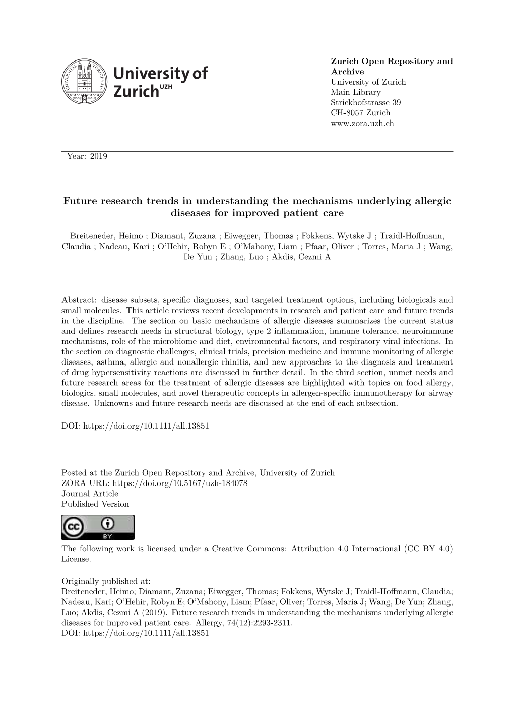 Future Research Trends in Understanding the Mechanisms Underlying Allergic Diseases for Improved Patient Care