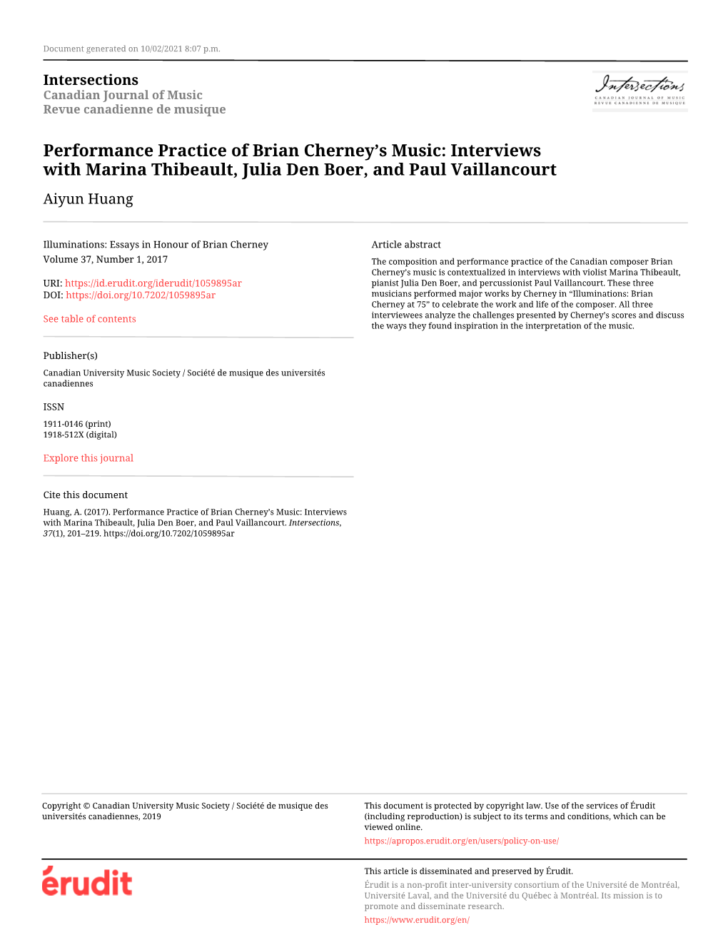 Performance Practice of Brian Cherney's Music