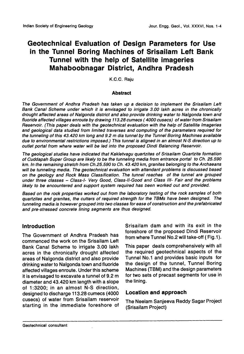 Geotechnical Evaluation of Design Parameters for Use in the Tunnel