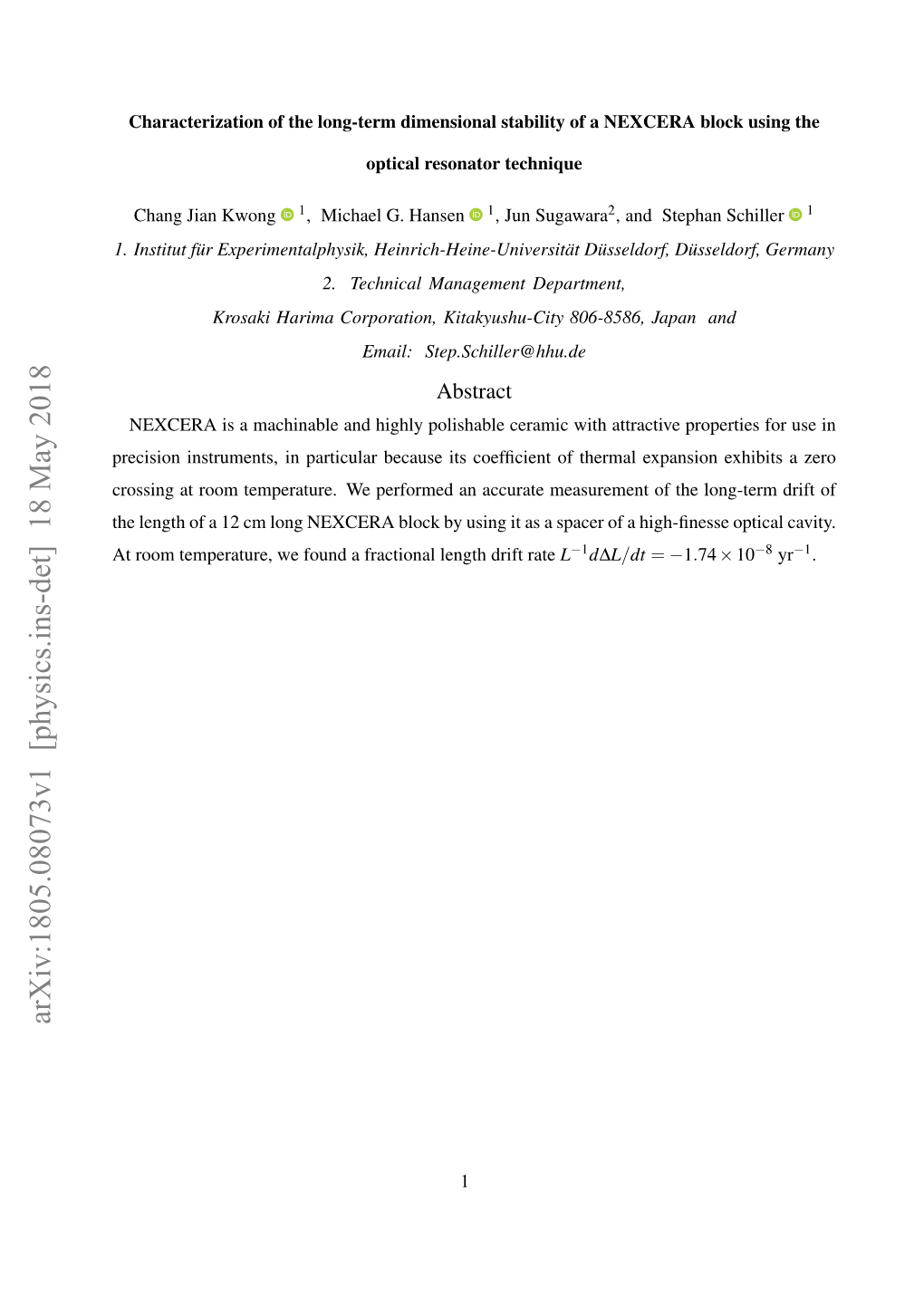 Characterization of the Long-Term Dimensional Stability of a NEXCERA Block Using The