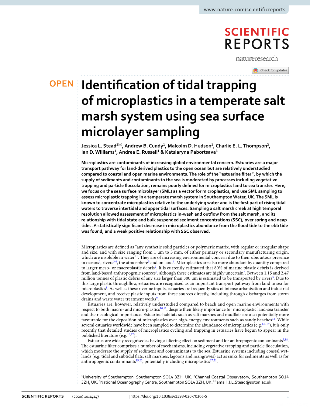 Identification of Tidal Trapping of Microplastics in a Temperate Salt