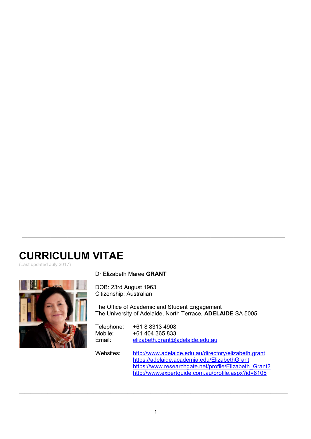 CURRICULUM VITAE (Last Updated July 2017)