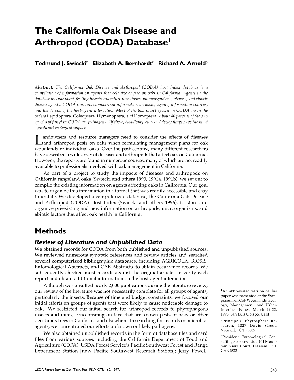 The California Oak Disease and Arthropod (CODA) Database1