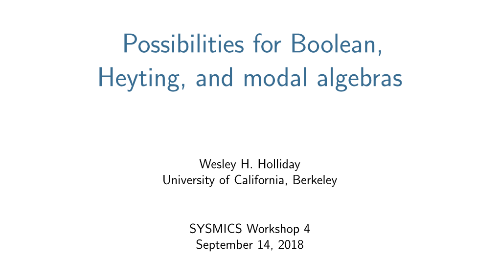 Possibilities for Boolean, Heyting, and Modal Algebras