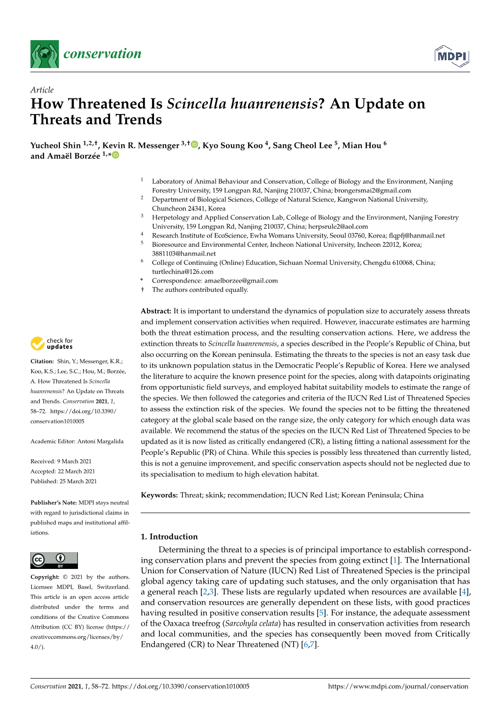 How Threatened Is Scincella Huanrenensis? an Update on Threats and Trends