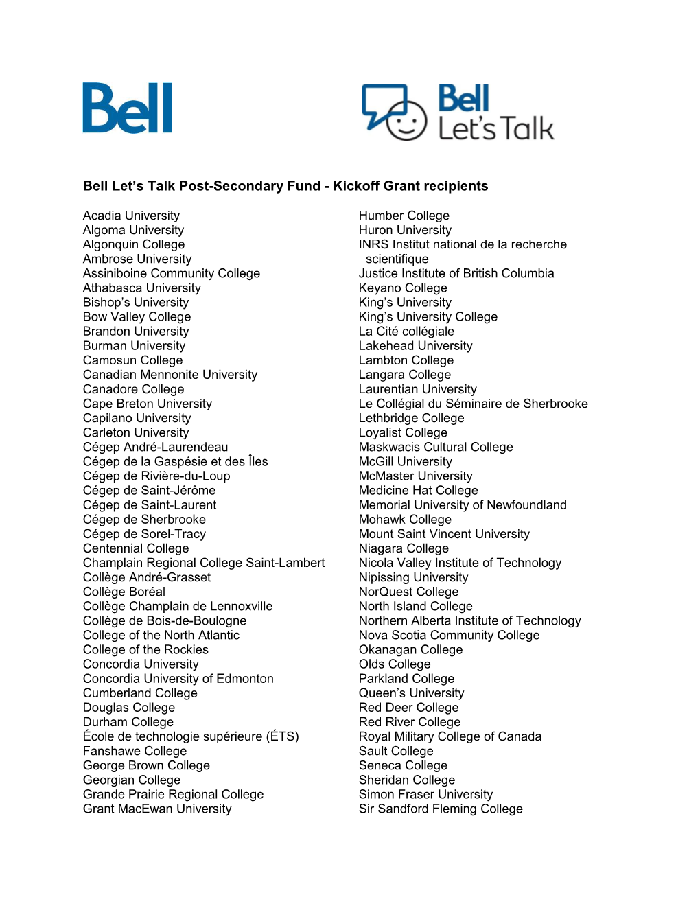 Bell Let's Talk Post-Secondary Fund