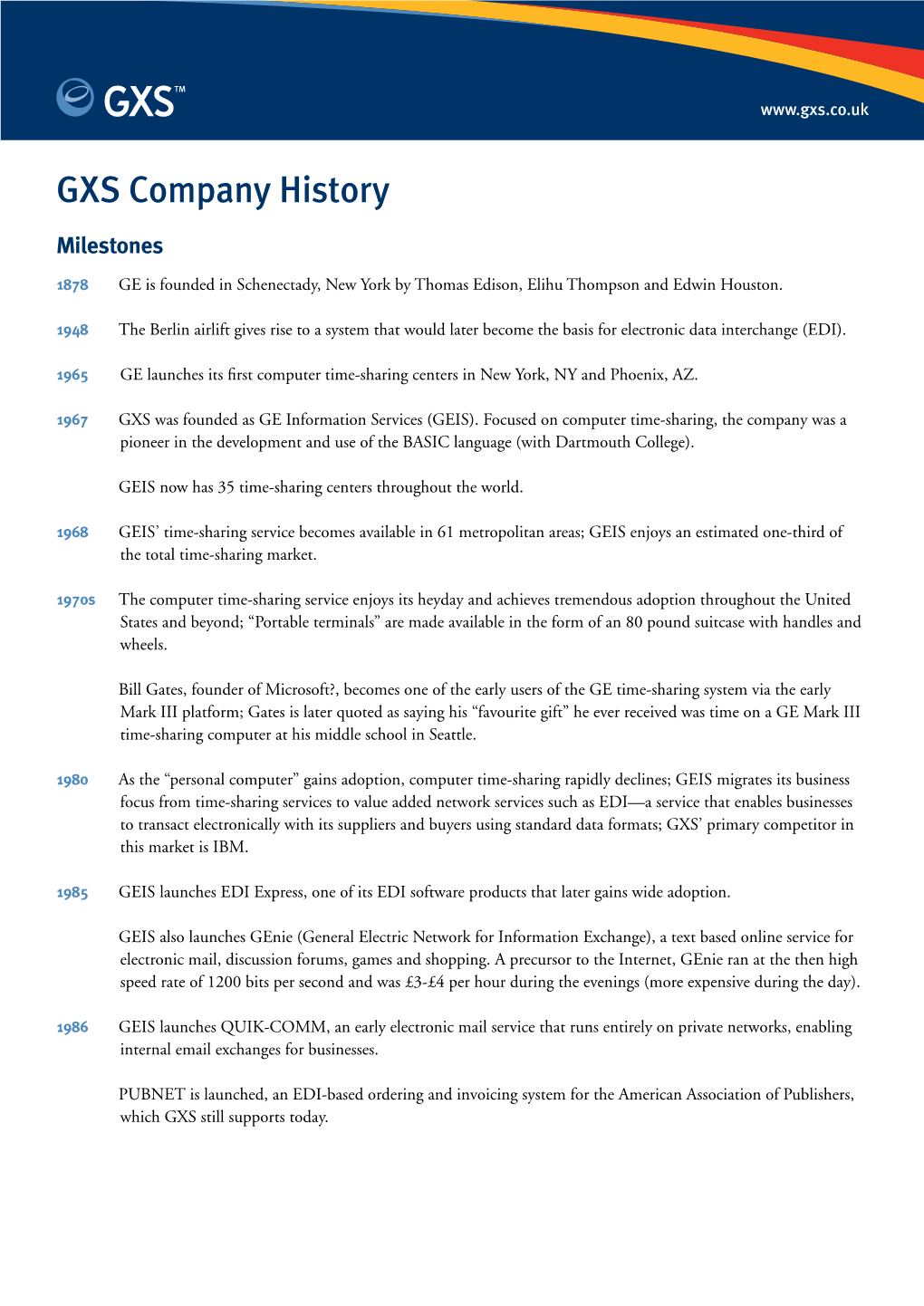 GXS Company History