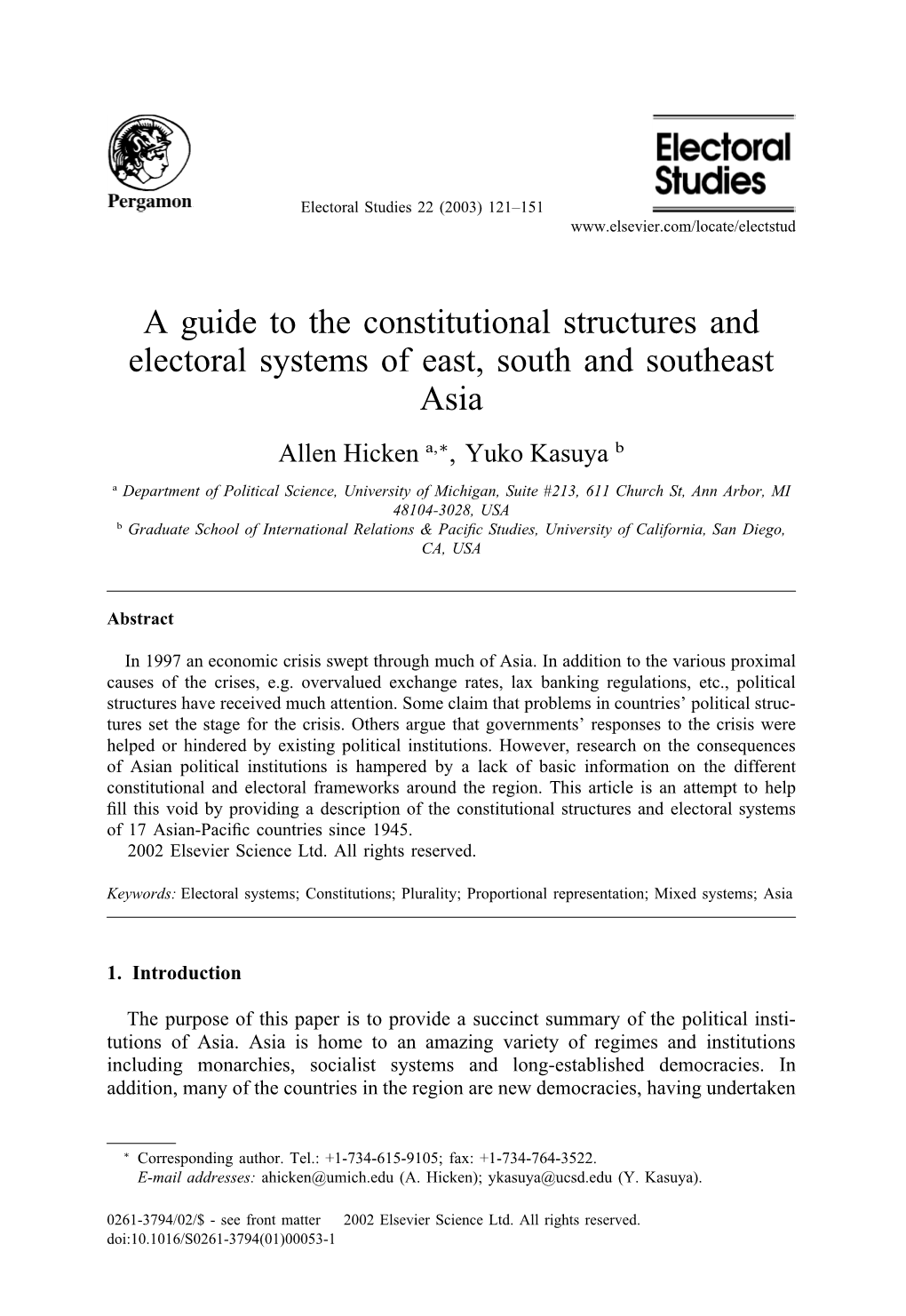 A Guide to the Constitutional Structures and Electoral Systems of East, South