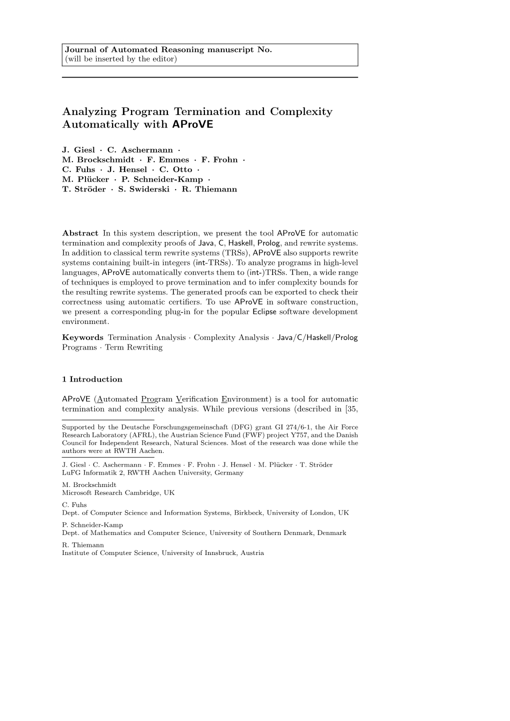 Analyzing Program Termination and Complexity Automatically with Aprove