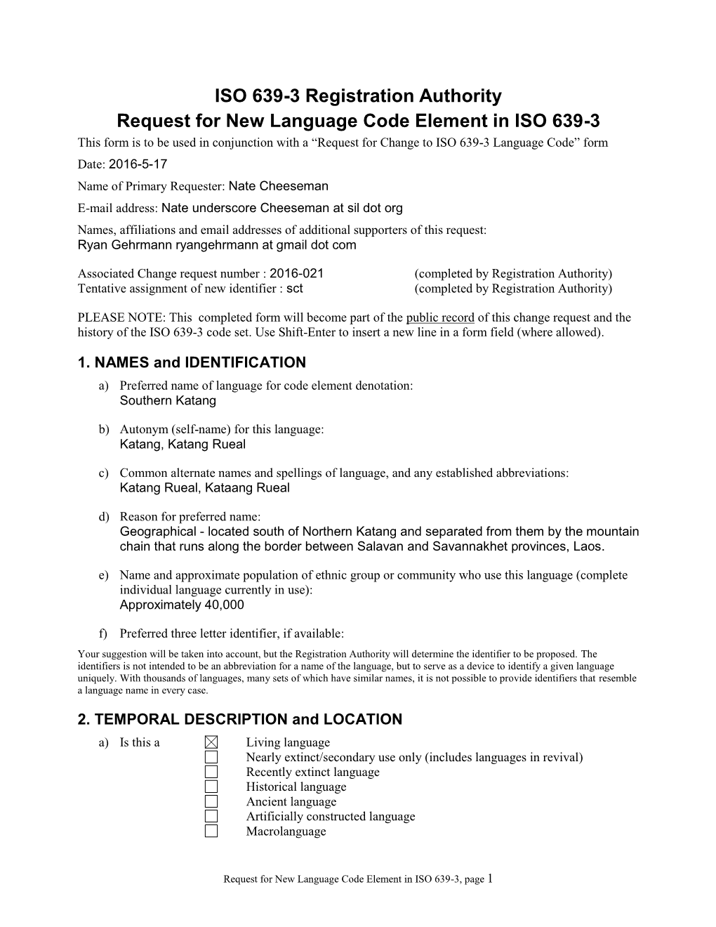 ISO 639-3 New Code Request