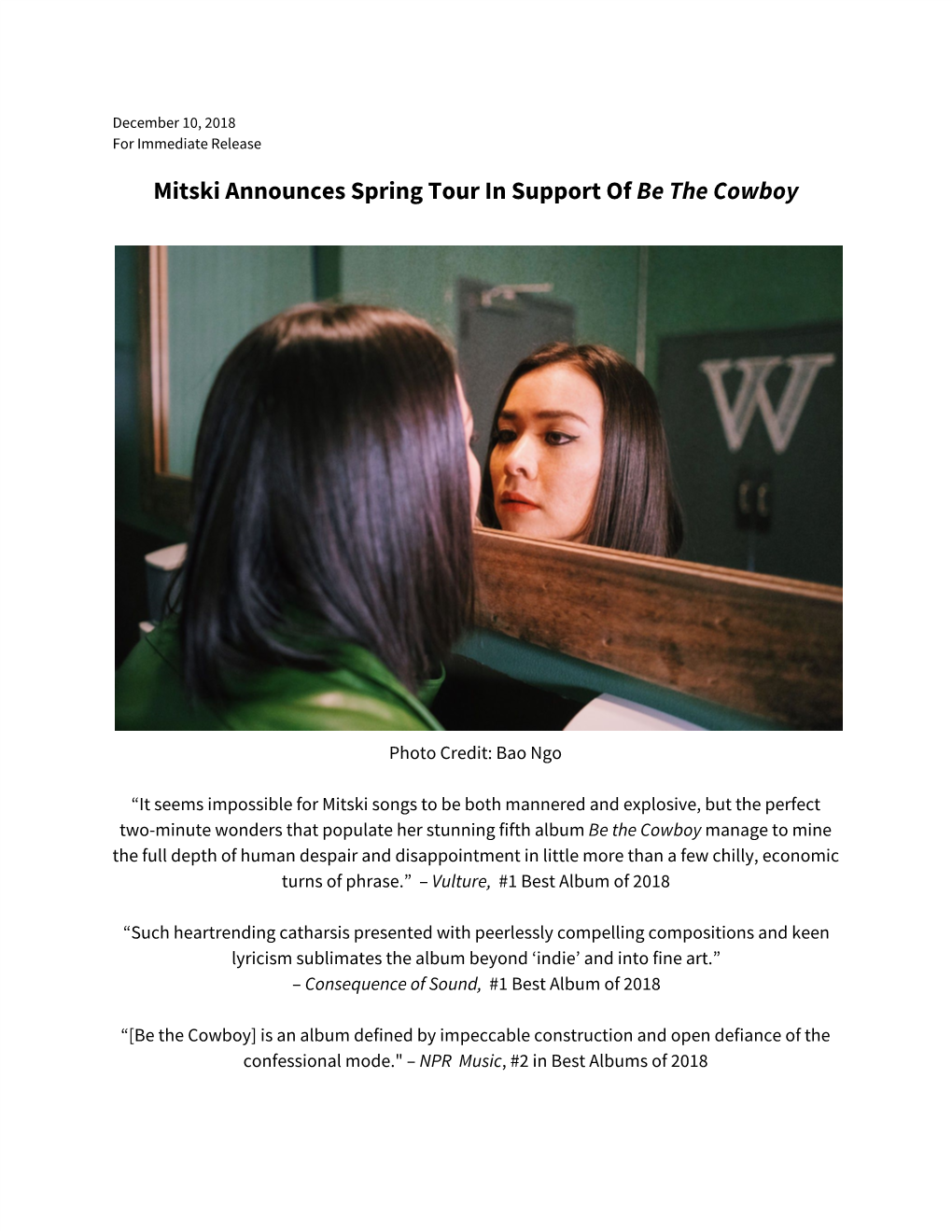 Mitski Announces Spring Tour in Support of ​​Be the Cowboy