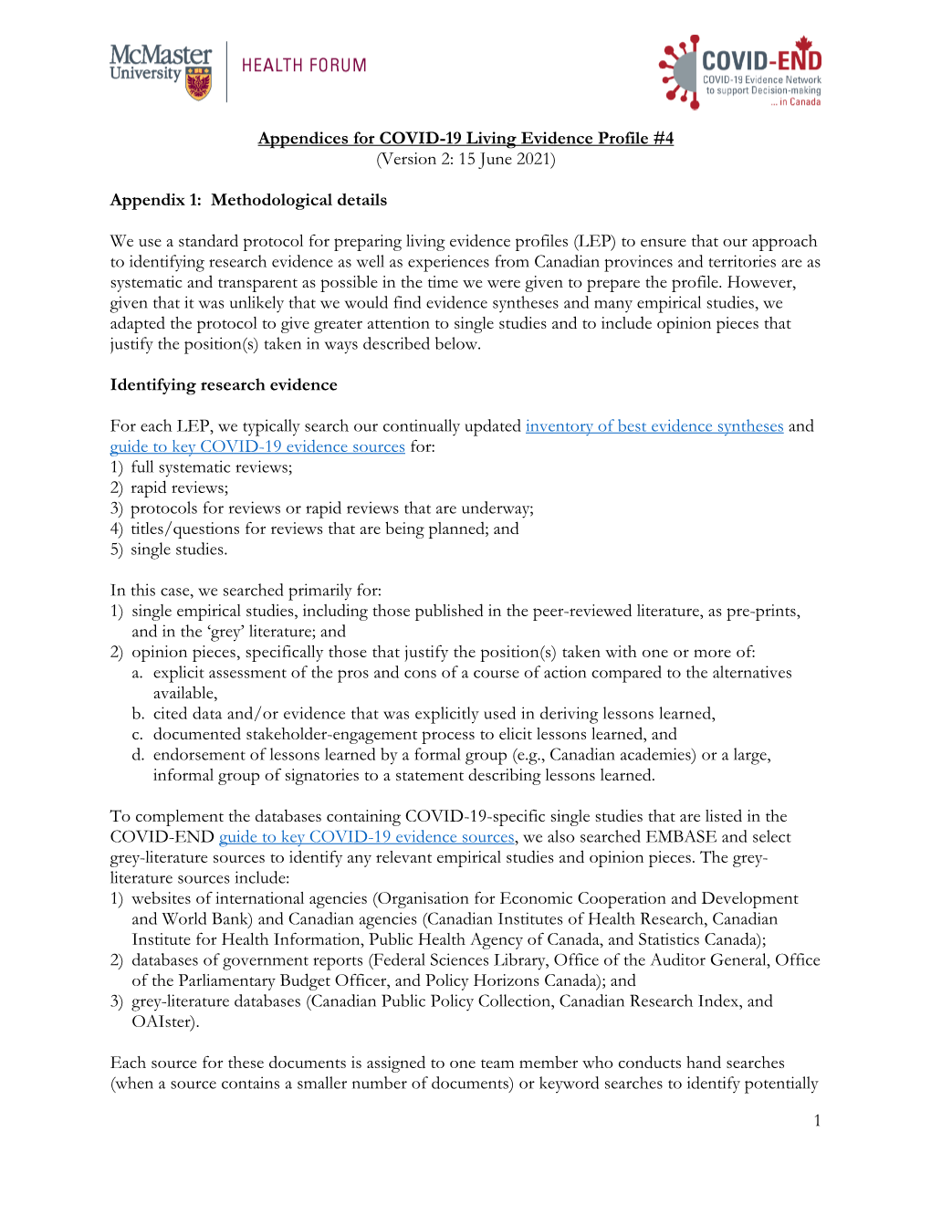 Appendices for COVID-19 Living Evidence Profile #4 (Version 2: 15 June 2021)