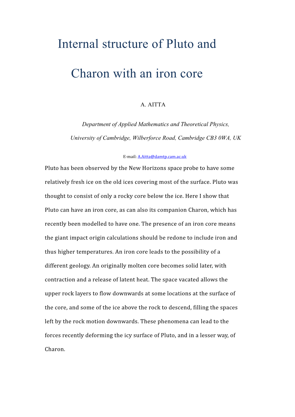 Internal Structure of Pluto and Charon with an Iron Core