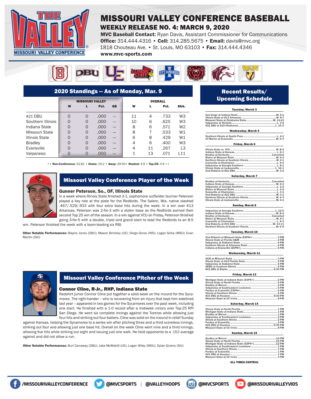 Missouri Valley Conference Baseball Weekly Release No