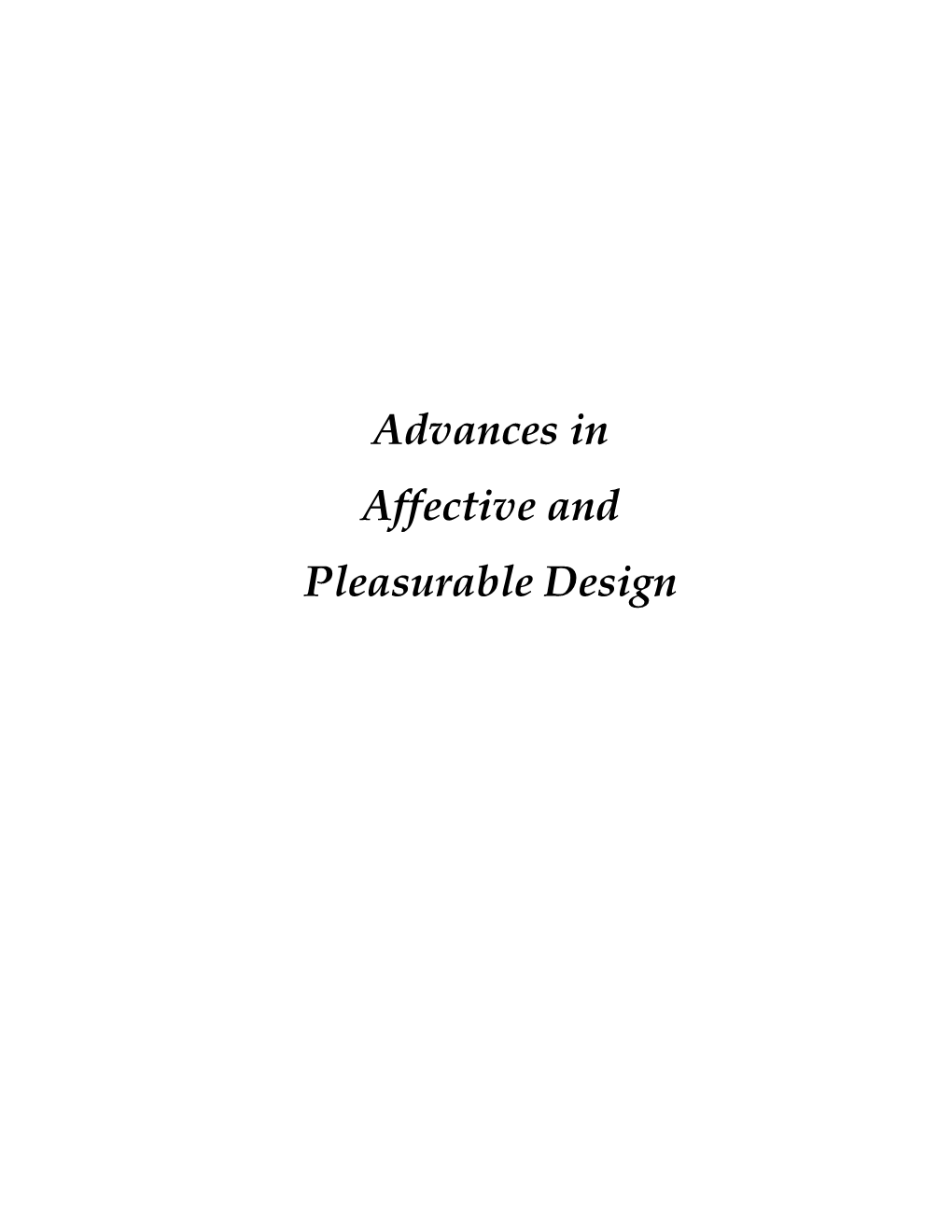 Advances in Affective and Pleasurable Design